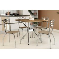 Conjunto: Mesa de Cozinha Loire Tampo Madeirado 90x90cm e 4 Cadeiras Portugal Cromado/Nogueira - Capuccino - Kappesberg