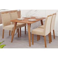 Conjunto: Mesa Sala Jantar Adele Tampo Madeirado 130x80cm e 4 Cadeiras Paola Carvalho/Cinamomo - Suede Nude Bege Cimol
