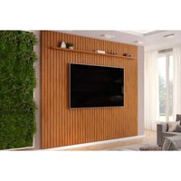Painel Quarto p/ TV até 85 Pol Pratic Ripado c/ 1 Prateleira 275x240cm Freijo - DJ Móveis