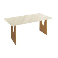 Mesa Multiuso Cozinha Mila Premium Madeira Maciça c/ Tampo Madeirado c/ Vidro 200x100cm Carvalho/Off White - Kappesberg