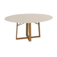 Mesa p/ Cozinha Elma Premium Madeira Maciça c/ Tampo Madeirado c/ Vidro 120x120cm Carvalho/Off White - Kappesberg