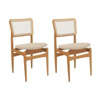 Cadeiras Cozinha Stela 1CMM013CA Premium Madeira Maciça Kit 2 Un Carvalho/Linho Bege Argila/Tela Bege Kappesberg