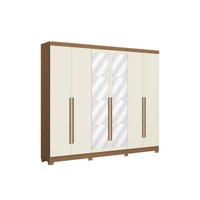Guarda Roupa 6 Portas (2 c/ Espelho) e 3 Gavetas c/ Pés CB01T580 Canela/Off White - Kappesberg