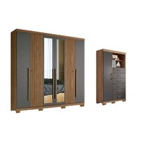 Quarto Completo Modu 2 Peças (1GuardaRoupa+1Cômoda) QC355 Jatobá/Grafite - Santos Andirá