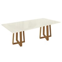 Mesa Jantar Elma Madeira Maciça c/ Tampo Madeirado c/ Vidro 200x100cm Carvalho/Off White Kappesberg