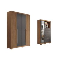 Quarto Completo Modu +Cômoda QC335 Jatobá/Grafite - Santos Andirá
