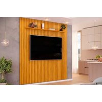 Painel Quarto p/ TV até 65 Pol Pratic Ripado c/ 1 Prateleira 223x240cm Cedro - DJ Móveis