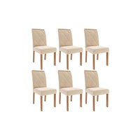 Cadeira Cozinha Fernanda Wood Kit 6 Un Carvalho/Suede Nude Bege - Cimol
