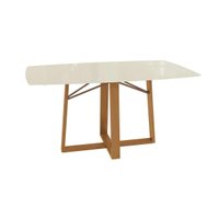 Mesa p/ Cozinha Elma Premium Madeira Maciça c/ Tampo Madeirado c/ Vidro 170x90cm Carvalho/Off White - Kappesberg