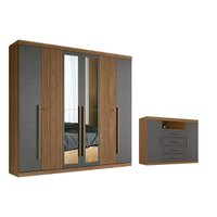 Quarto Completo Modu +1Cômoda QC358 Jatobá/Grafite - Santos Andirá