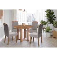 Conjunto: Mesa Sala Jantar Flora Tampo Madeirado 109cm e 4 Cadeiras Paola Cinamomo - Carvalho/Linho Grafite Cimol