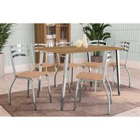 Conjunto: Mesa de Cozinha Iguaçu c/ Tampo de Madeira 1.60cm + 6 Cadeiras Portugal Cromada/Capuccino - Kappesberg