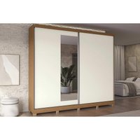 Guarda Roupas 2 Portas de Correr (1 c/ Espelho) e 4 Gavetas c/ Pés CB01T583 Canela/Off White - Kappesberg