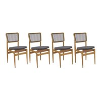 Cadeiras Cozinha Stela 1CMM013CA Premium Madeira Maciça Kit 4 Un Carvalho/Boucle Bege Fendi/Tela Bege Kappesberg