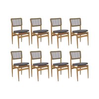 Kit 8 Cadeiras Sala Jantar Stela 1CMM013CA Premium Madeira Maciça 8 Un Carvalho/Boucle Bege Fendi/Tela Bege - Kappesberg