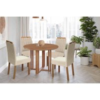 Conjunto: Mesa Sala Jantar Flora Tampo Madeirado 109cm e 4 Cadeiras Paola Cinamomo - Carvalho/Suede Nude Bege Cimol
