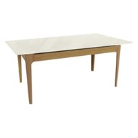 Mesa p/ Cozinha Mira Madeira Maciça c/ Tampo Madeirado c/ Vidro 180x90cm Carvalho/Off White - Kappesberg