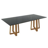 Mesa p/ Cozinha Elma Madeira Maciça c/ Tampo Madeirado c/ Vidro 200x100cm Carvalho/Preto Fosco - Kappesberg
