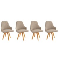 Cadeiras Cozinha Suria 1C002CA Premium Madeira Maciça Kit 4 Un Carvalho/Linho Bege Fendi Kappesberg
