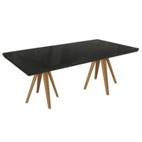 Mesa p/ Cozinha Duna Madeira Maciça c/ Tampo Madeirado c/ Vidro 200x100cm Carvalho/Preto Fosco - Kappesberg