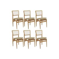 Kit 6 Cadeiras Sala Jantar Stela 1CMM013CA Premium Madeira Maciça 6 Un Carvalho/Boucle Bege/Tela Bege - Kappesberg