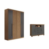 Quarto Completo Modu +Cômoda QC337 Jatobá/Grafite - Santos Andirá