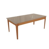 Mesa p/ Cozinha Mira Madeira Maciça c/ Tampo Madeirado c/ Vidro 160x90cm Carvalho/Freijo Bronze - Kappesberg