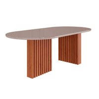 Mesa Multiuso Cozinha Cimol Ester c/ Tampo Madeirado c/ Vidro Oval 210cm Cinamomo/Off White