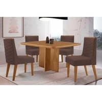 Conjunto: Mesa Sala Jantar Berlim Curvo 90cm + 4 Cadeiras Dafne Naturale - Suede Marrom - Rufato