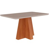 Mesa Multiuso Cozinha Maitê c/ Tampo Madeirado c/ Vidro Canto Curvo 130X80cm Cinamomo/Off White - Cimol