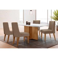 Conjunto: Mesa de Cozinha Berlim Curvo 120cm + 4 Cadeiras Maldivas Naturale/Off White - Suede Capuccino - Rufato