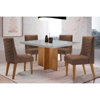 Conjunto: Mesa Sala Jantar Berlim Curvo 90cm + 4 Cadeiras Dafne Naturale/Off White - Corano Capuccino - Rufato