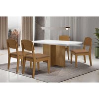 Conjunto: Mesa de Cozinha Berlim Curvo 120cm + 4 Cadeiras Havana Naturale/Off White - Suede Capuccino - Rufato