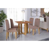 Conjunto: Mesa Sala Jantar Flora Tampo Madeirado 95x95cm e 4 Cadeiras Paola Cinamomo - Carvalho/Linho Bege Cimol