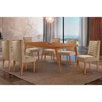 Conjunto: Mesa Sala Jantar Havana Curvo 180cm + 6 Cadeiras Dafne Naturale - Linho Bege - Rufato