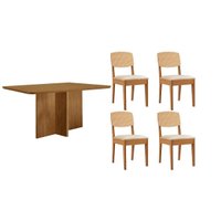 Conjunto: Mesa de Cozinha Berlim Curvo 120cm + 4 Cadeiras Havana Naturale - Suede Creme - Rufato