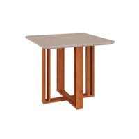Mesa Multiuso Cozinha Flora c/ Tampo Madeirado c/ Vidro 95x95cm Cinamomo/Off White - Cimol