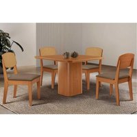 Conjunto: Mesa Sala Jantar Maldivas Curvo 90cm + 4 Cadeiras Havana Naturale - Suede Capuccino - Rufato