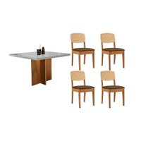 Conjunto: Mesa de Cozinha Berlim Curvo 90cm + 4 Cadeiras Havana Naturale/Off White - Suede Marrom - Rufato