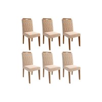 Cadeira Cozinha Paola Wood Kit 6 Un Carvalho/Suede Nude Bege - Cimol