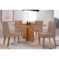 Conjunto: Mesa Sala Jantar Berlim Curvo 90cm + 4 Cadeiras Maldivas Naturale - Suede Capuccino - Rufato