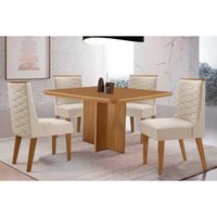 Conjunto: Mesa Sala Jantar Berlim Curvo 90cm + 4 Cadeiras Dafne Naturale - Suede Creme - Rufato