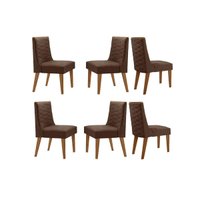 Cadeira de Cozinha Dafne Kit 6 Un Naturalle/Suede Marrom - Rufato