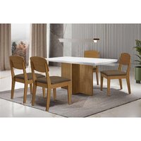 Conjunto: Mesa de Cozinha Berlim Curvo 120cm + 4 Cadeiras Havana Naturale/Off White - Suede Marrom - Rufato