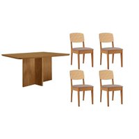 Conjunto: Mesa de Cozinha Berlim Curvo 120cm + 4 Cadeiras Havana Naturale - Linho Capuccino - Rufato