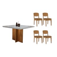 Conjunto: Mesa de Cozinha Berlim Curvo 90cm + 4 Cadeiras Havana Naturale/Off White - Suede Capuccino - Rufato