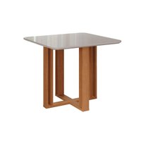 Mesa Multiuso Cozinha Flora c/ Tampo Madeirado c/ Vidro 95x95cm Nature/Off White - Cimol