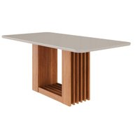 Mesa p/ Cozinha Ariela c/ Tampo Madeirado Vidro 180x90cm Cinamomo/Off White - Cimol