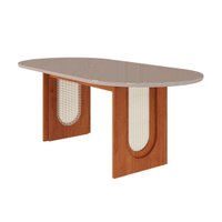 Mesa Multiuso Cozinha Valentina c/ Tampo Madeirado Oval c/ Vidro 210x100cm Cinamomo/Off White - Cimol