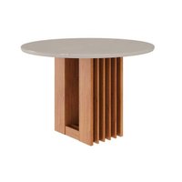 Mesa p/ Cozinha Ariela c/ Tampo Madeirado Redondo c/ Vidro 109x109cm Cinamomo/Off White - Cimol